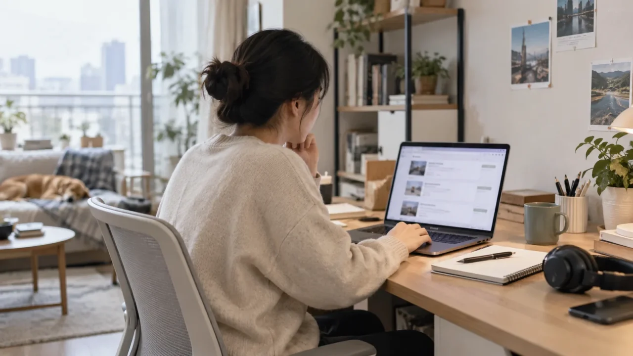 재택·단기 일자리의 근무 조건 확인을 주제로 한 AI 생성 사진